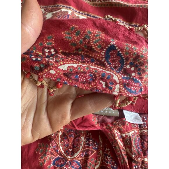 Vintage 90’s Liz Claiborne Size 12 100% Cotton Red Paisley Beaded Wrap Maxi - Picture 9 of 10